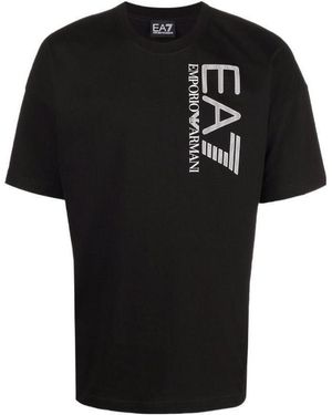 EA7 Logo-Print Cotton T-Shirt - Black