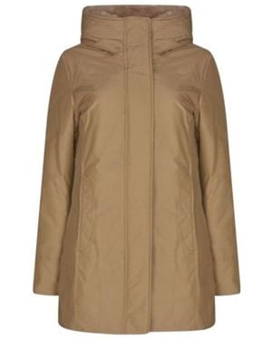 Woolrich Logo-Patch Zip-Up Padded Coat - Natural