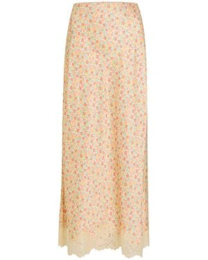RIXO London Floral-Print Satin Midi Skirt - Natural