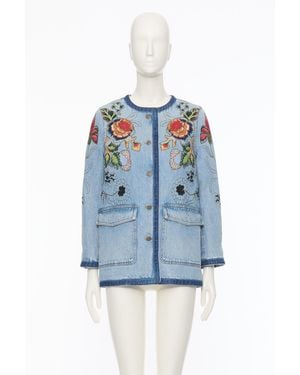 Valentino Floral-Embroidery Jacket - Blue