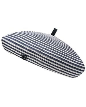 Maison Michel Marsha Striped Straw Beret - Gray