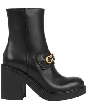 Gucci Logo-Plaque Leather Boots - Black