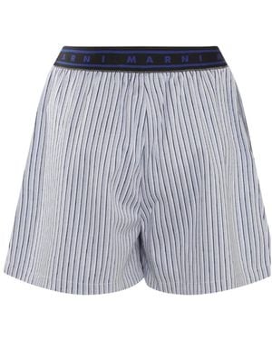 Marni Striped Logo Waist Shorts - Blue