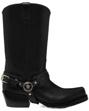 Versace Square-Toe Heeled Boots - Black