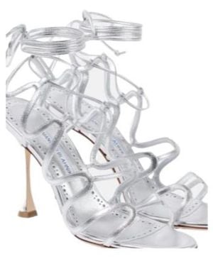 Manolo Blahnik Strappy Goblet Heel Sandals - White