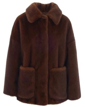 Herno Faux Fur Patch-Pocket Coat - Brown