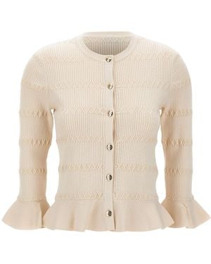 Liu Jo Ruffled-Cuff Buttoned Cardigan - White