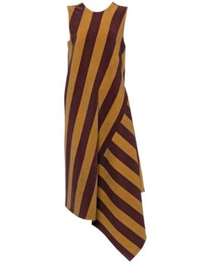 Uma Wang Striped Asymmetric Dress - Brown