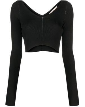 Marni V-Neck Cropped Knitted Top - Black