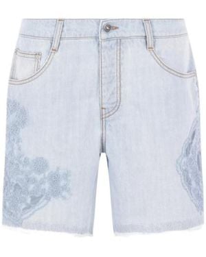 Ermanno Scervino Rebrodé Lace Denim Shorts - Blue