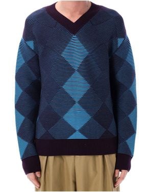 Dries Van Noten Diamond Pattern Jumper - Blue