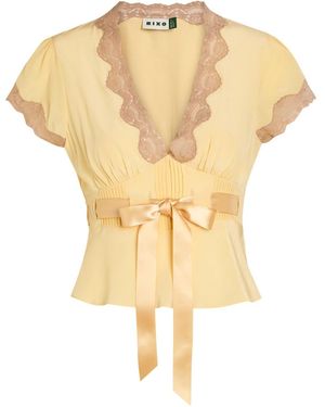 RIXO London Lace-Trim Silk Top - Yellow
