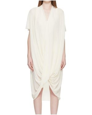 MM6 by Maison Margiela V-Neck Draped Midi Dress - White