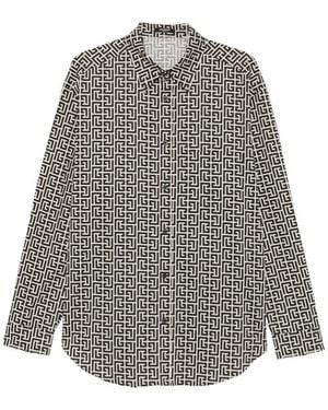 Balmain Monogram-Print Button-Down Shirt - Grey