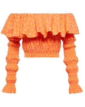 Caroline Constas Lydia Polka-Dot Off-Shoulder Top - Orange