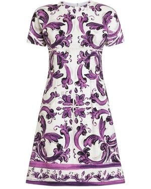 Dolce & Gabbana Majolica-Print Mini Dress - Purple