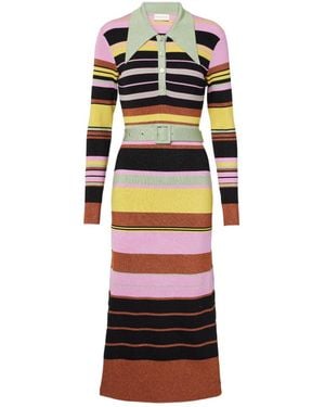 RIXO London Striped Metallic Medium-Length Dress - Red