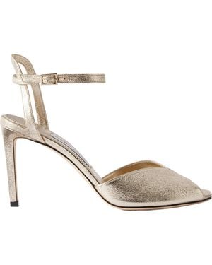 Jimmy Choo Sacora 85 Metallic Crinkled-Satin Sandals