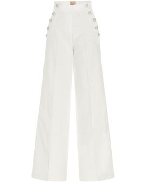 Nude High-Waisted Button-Detail Denim Trousers - White