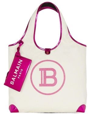 Balmain Mirror-Effect Leather And Canvas Grocery Bag - Pink