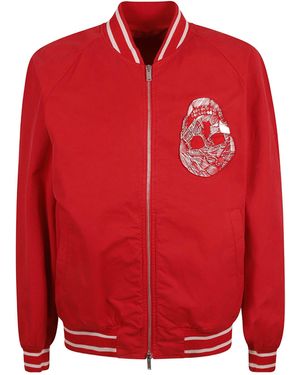 McQueen Skull-Appliqué Bomber Jacket - Red