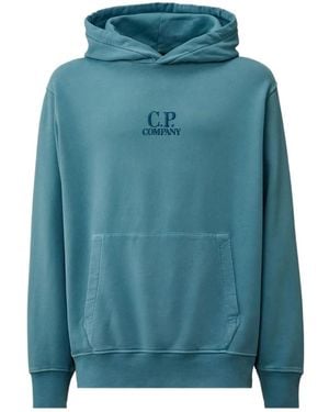 C.P. Company Embroidered-Logo Hoodie - Blue
