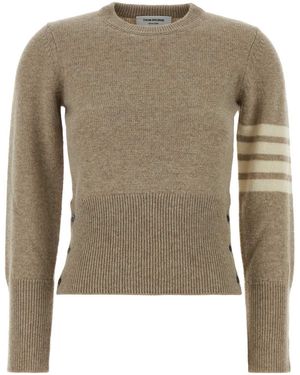 Thom Browne Four-Bar-Stripe Crew-Neck Knitted Cardigan - Natural