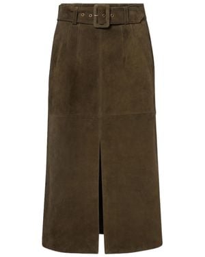 Veronica Beard Alexie Belted Suede Midi Skirt - Green