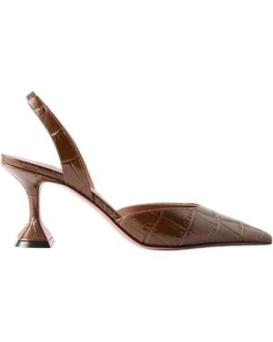 AMINA MUADDI Croc-Effect Leather Slingback Court Shoes - Brown