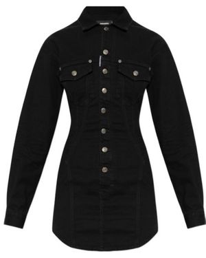 DSquared² Logo Patch Denim Shirt Dress - Black