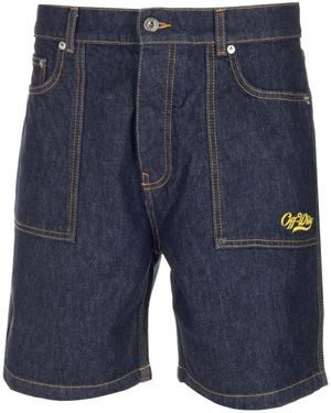 Off-White c/o Virgil Abloh Logo Embroidered Utility Denim Shorts - Blue