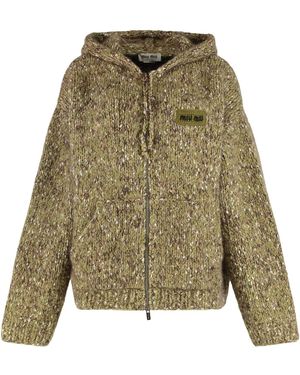 Miu Miu Zip-Up Knitted Hoodie - Green