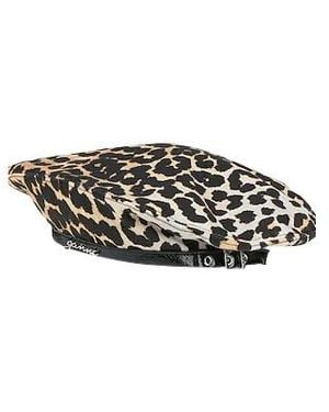 Ganni Leopard Print Beret - Black