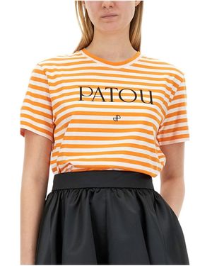 Patou Logo-Printed Striped Crewneck T-Shirt - Orange