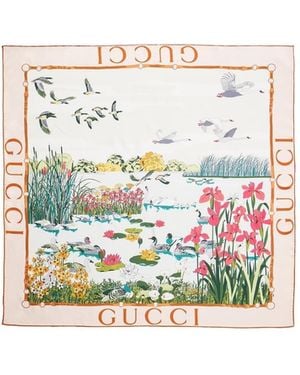 Gucci Printed Silk Twill Carré - White