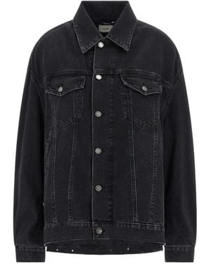 Haikure Button-Down Long-Sleeved Denim Jacket - Black