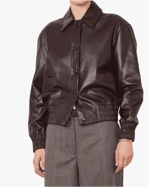 Officine Generale Collared Leather Bomber Jacket - Brown
