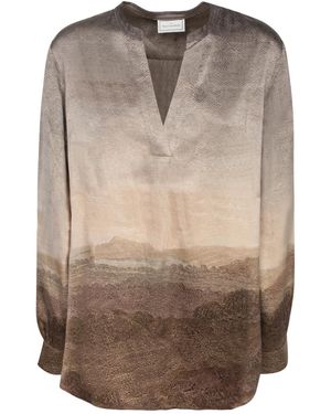 Pierre Louis Mascia Landscape Print Silk Top - Brown