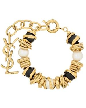 Saint Laurent Loulou Pearl And Disk Bracelet - Metallic