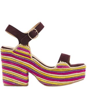 Gabriela Hearst Sardis Suede And Raffia Platform Sandals - Pink