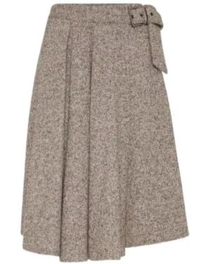 Brunello Cucinelli Belted Pleated Midi Skirt - Gray