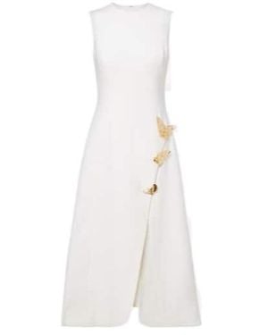 Oscar de la Renta Embellished Wool-Blend Cocktail Dress - White