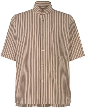 Homme Plissé Issey Miyake Striped Short-Sleeves Shirt - Brown