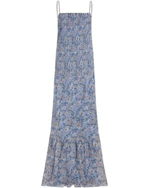 Veronica Beard Shirred Floral Maxi Dress - Blue