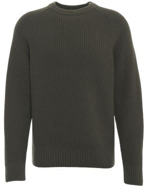 Closed Ribbed Crew Neck Knitted Jumper - Green