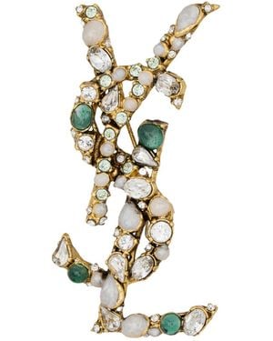 Saint Laurent Logo Brooch - White