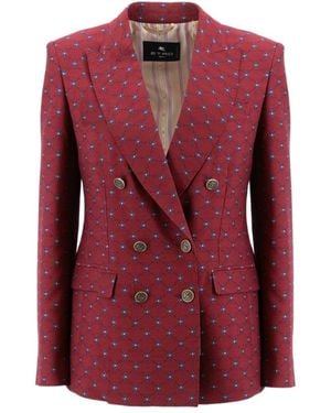 Etro Double Breasted Graphic Printed Blazer - Red