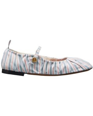 Thom Browne Stripe-Pattern Cotton Ballerina Shoes - White