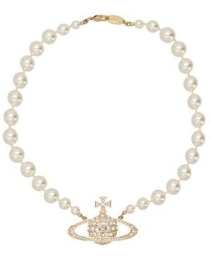 Vivienne Westwood One Row Pearl Embossed Necklace - Metallic