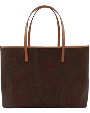 Etro Paisley Printed Large Tote Bag - Brown